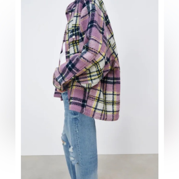 ZARA WOMAN WOOL BLEND CHECK LILAC OVERSHIRT PLAID.Medium size Oversized like XL - Picture 3 of 13
